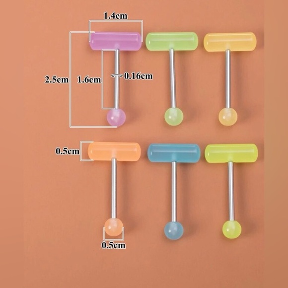 👅3 Pcs Set- Glow In Dark -Set B- 14g Tongue Ring NWT - Picture 8 of 8